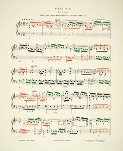 1895 Photolithograph Sheet Music Fugue No. 6 Johann Sebastian Bach Clavichord