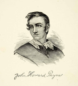1900 Wood Engraving John Howard Payne Portrait Actor Poet Playwright XMA5