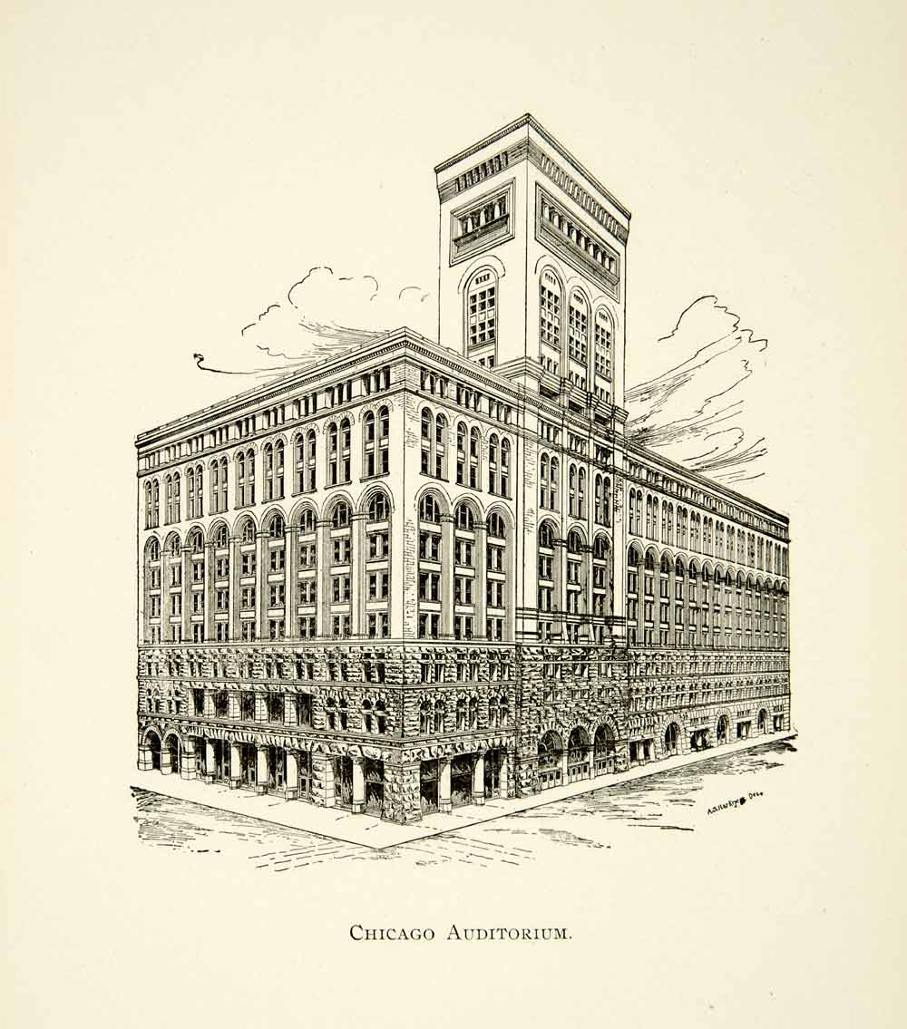 1900 Wood Engraving Chicago Auditorium Building Roosevelt University XMA5