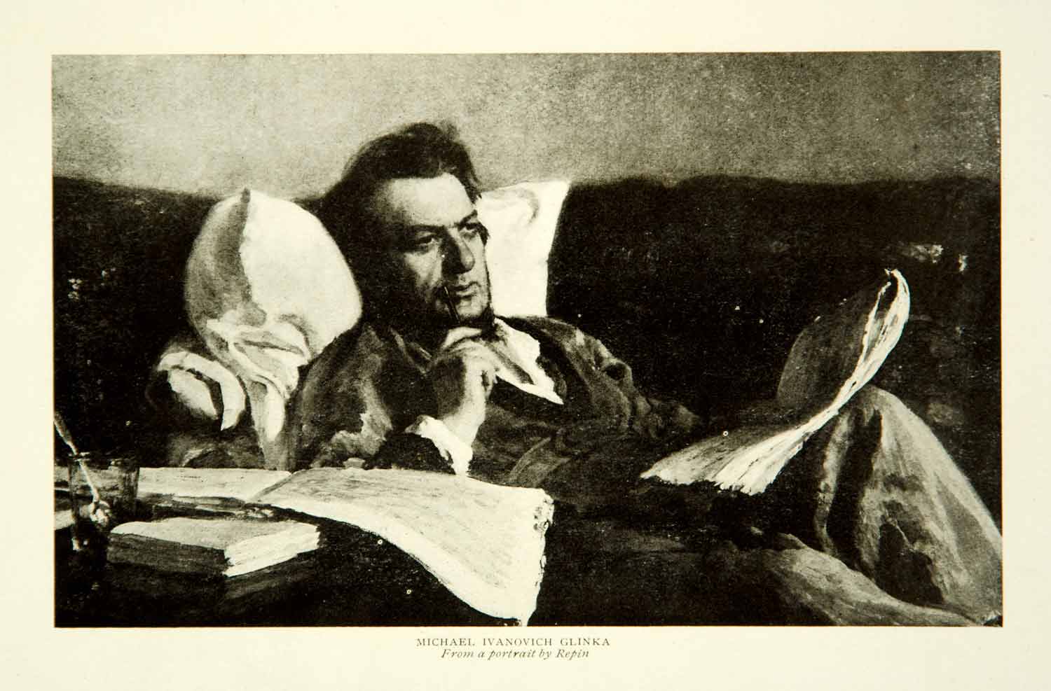 1914 Print Ilya Repin Art Mikhail Ivanovich Glinka Portrait Music Composer XMC8