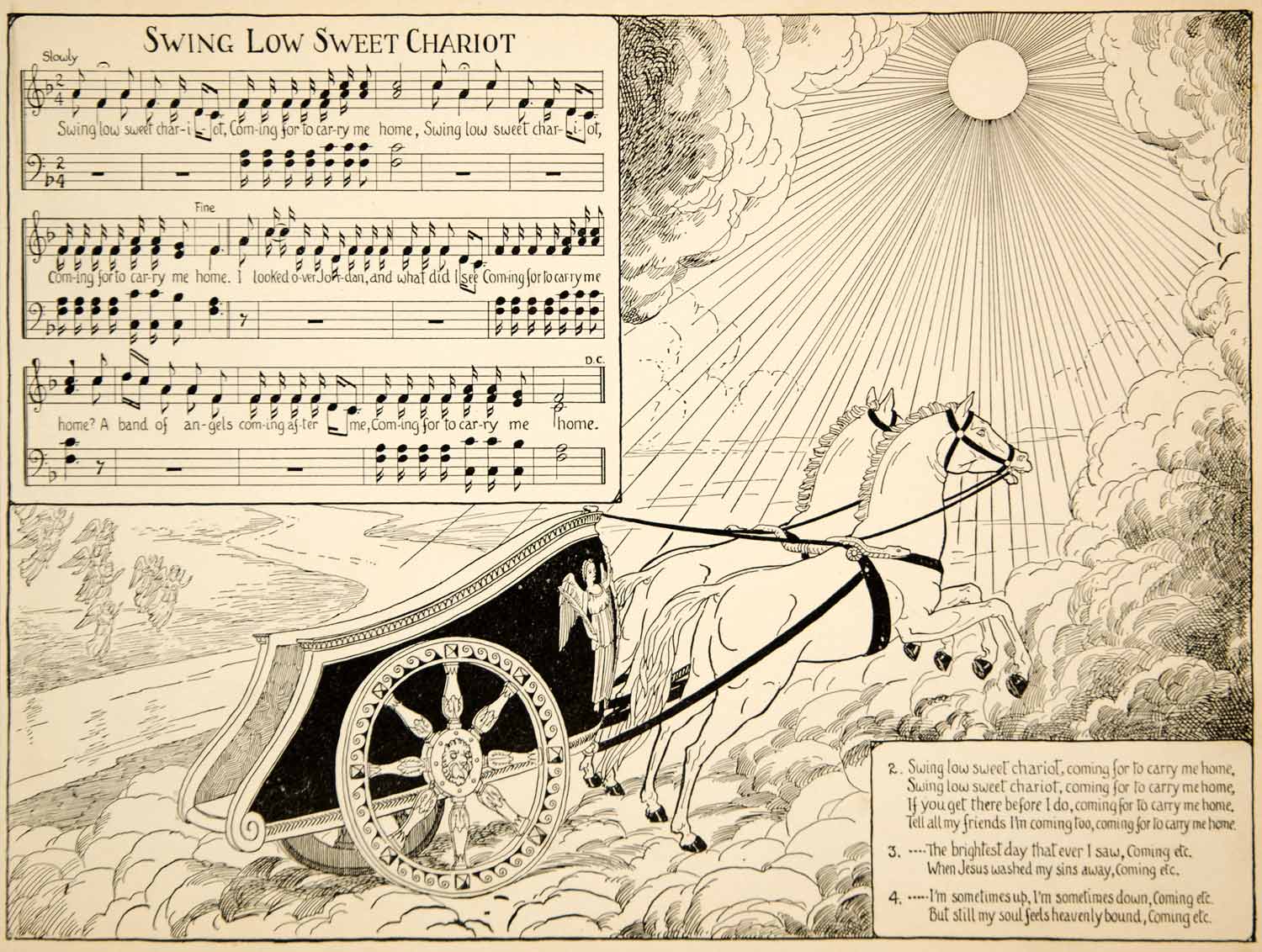 1927 Print Swing Low Sweet Chariot Negro Spiritual Music Black Americana XME2