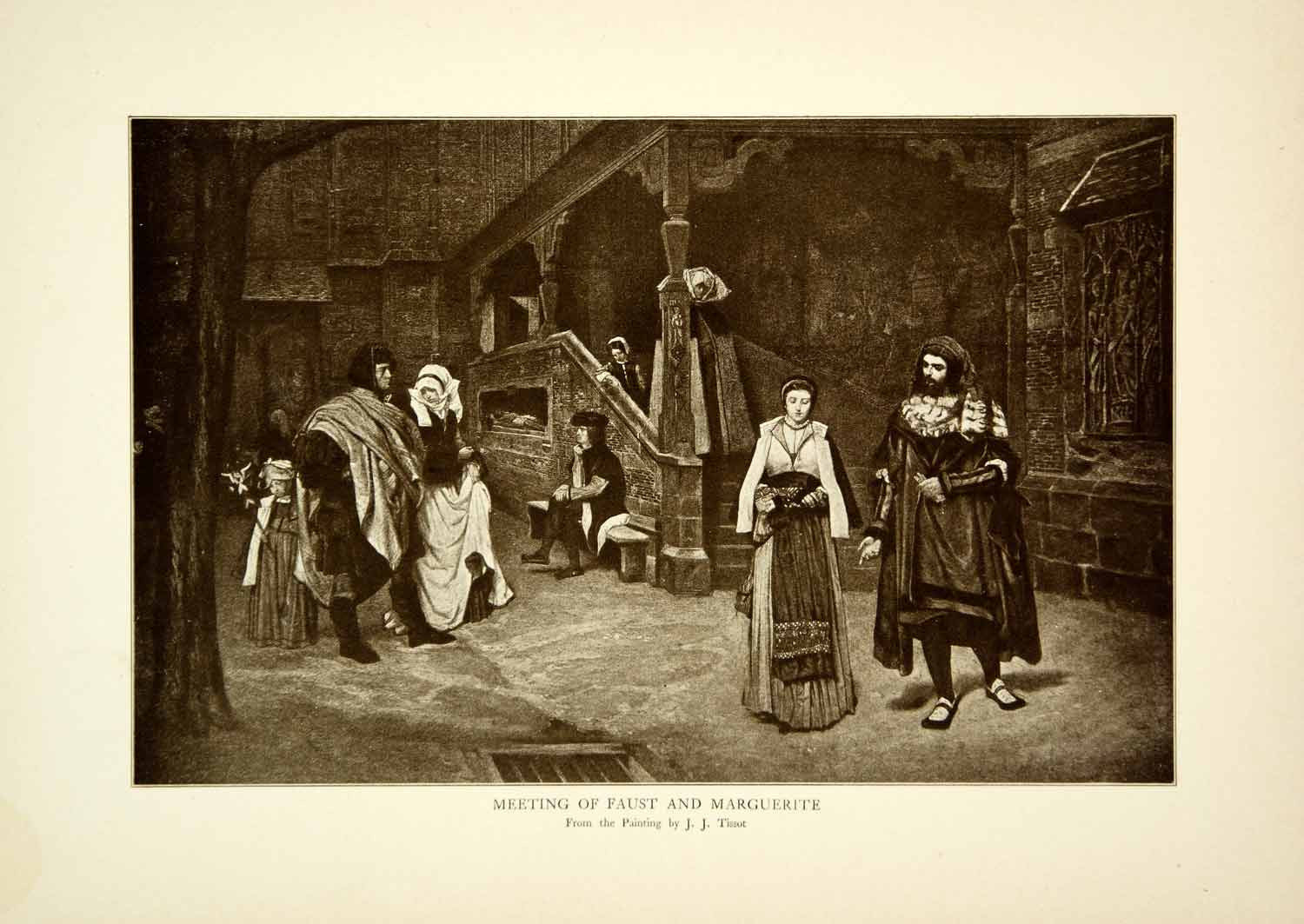 1912 Print James Tissot Art Faust Marguerite Johann Wolfgang Van Goethe XME5 - Period Paper
