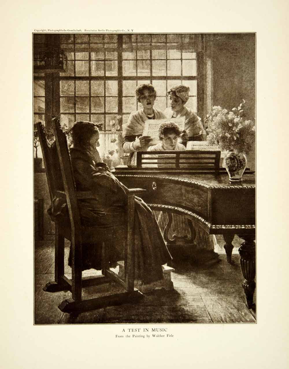 1912 Print Walther Firle Art Around Piano Musical Instrument Singing XME5