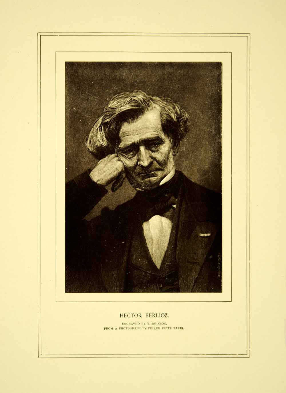 1918 Wood Engraving Hector Berlioz Portrait French Romantic Music Composer XME6