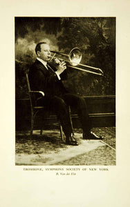 1917 Print R Van Der Elst Portrait Trombonist Musical Instrument NY XMF1