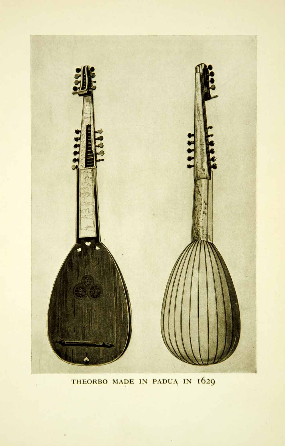 1917 Print Art Theorbo Giovanni Krebar Padua Musical Instrument Lute XMF1