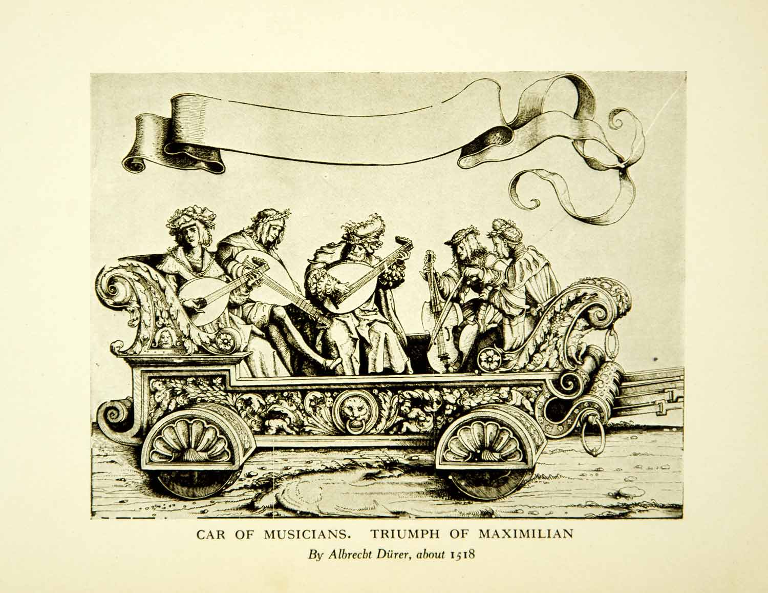 1917 Print Albrecht Durer Art Triumphal Procession Maximilian I Musician XMF1