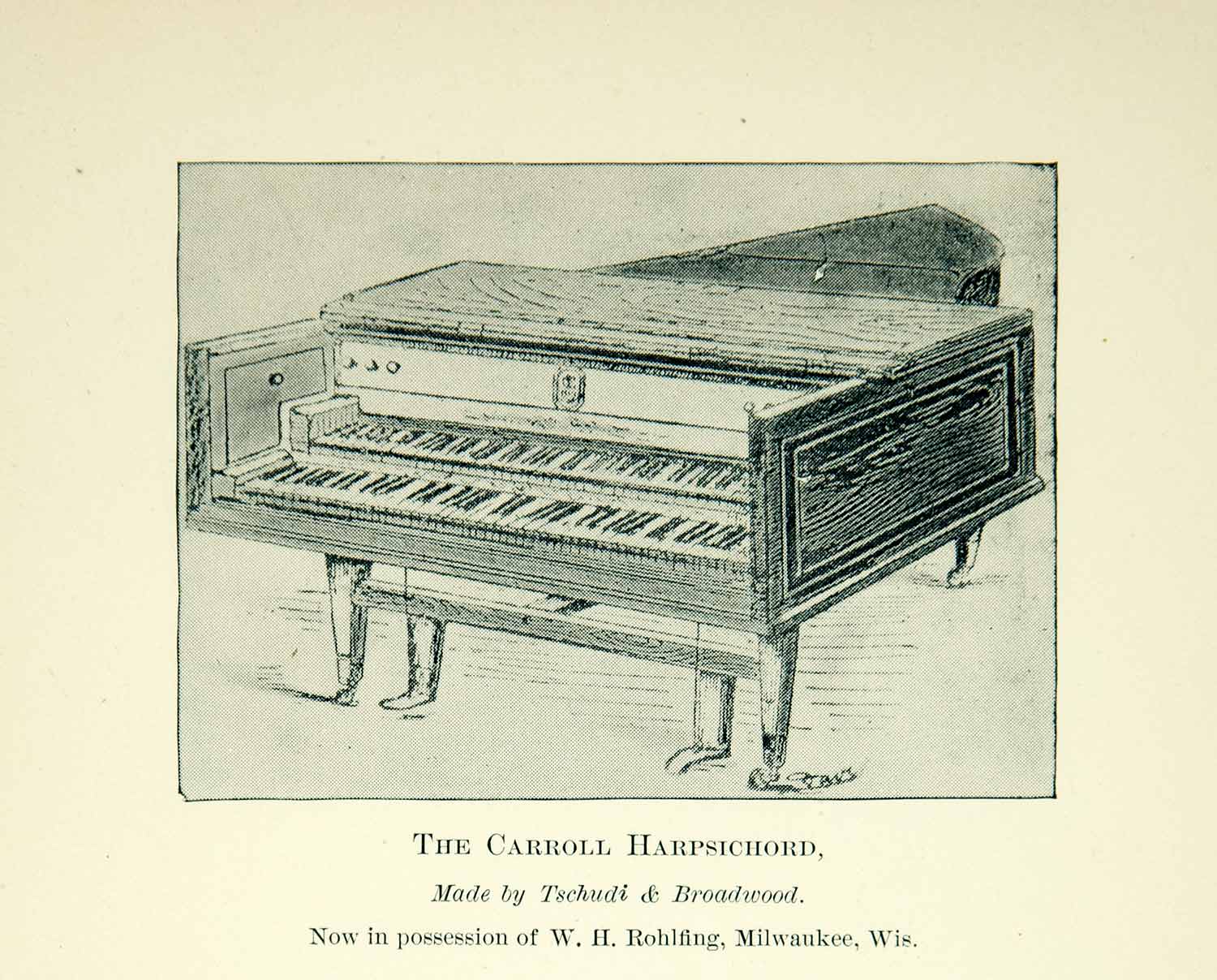 1890 Print Art Carroll Harpischord Tschudi Broadwood Musical Instrument XMF5