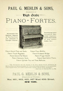 1890 Ad Paul G Mehlin & Sons Pianoforte Musical Instruments 461-67 W 40th XMF5