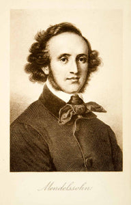 1898 Photogravure Felix Mendelssohn Portrait German Romantic Composer Music XMF9