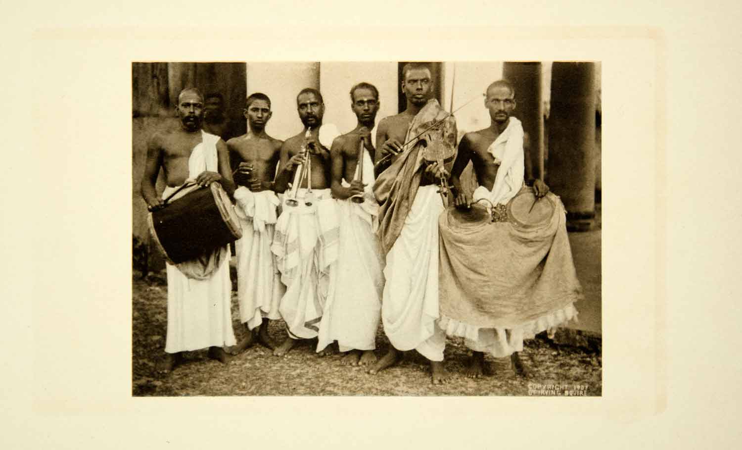 1908 Print Ceylonese Band Gata Bera Thammatama Musical Instruments Sri XMG3
