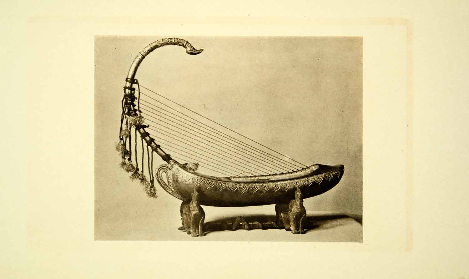1908 Print Saung Burmese Myanmar Harp Musical Instrument Asia Oriental XMG3
