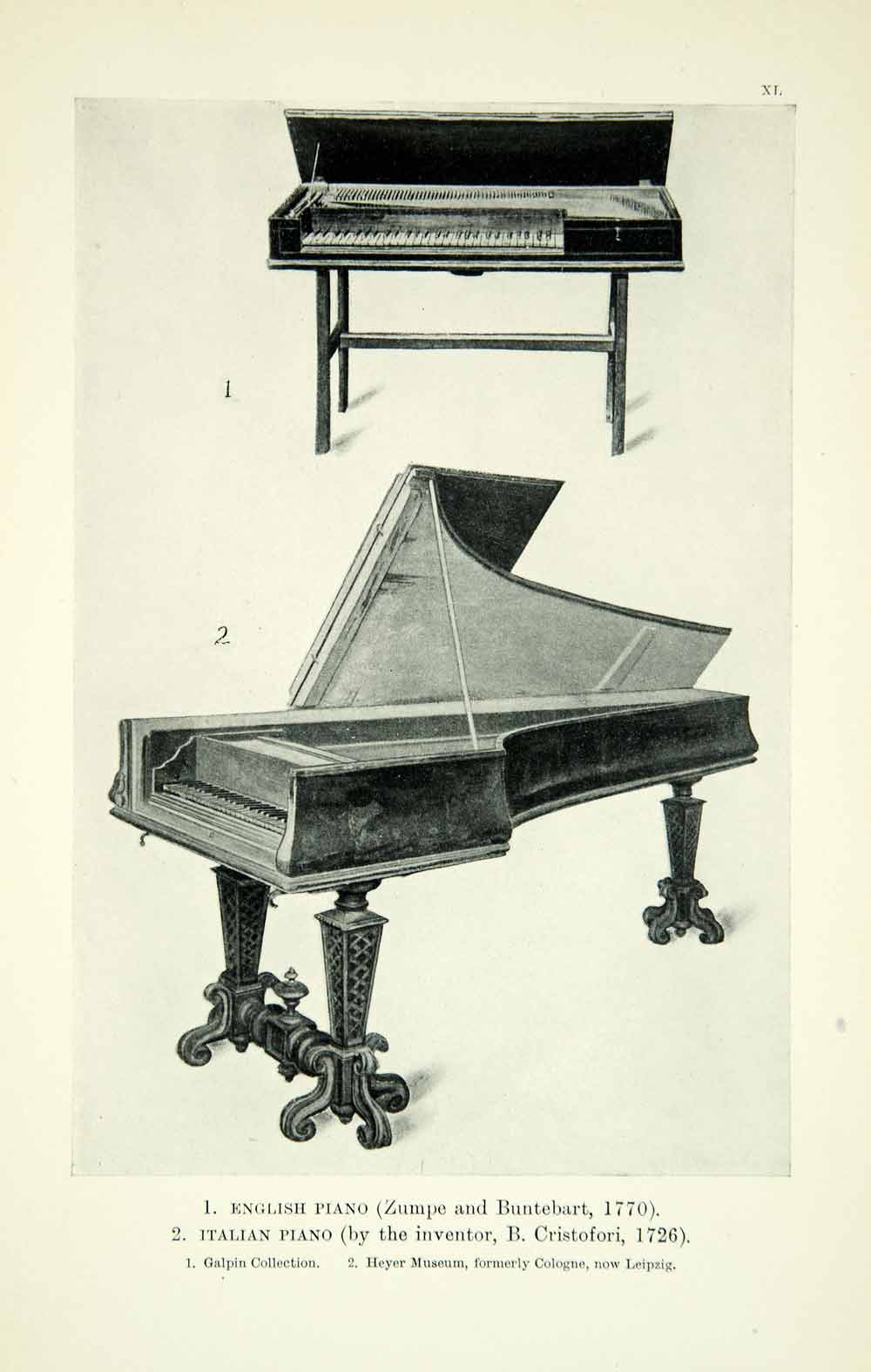 1927 Print Art Zumpe Gabriel Buntebart Bartolomeo Cristofori Square Piano XMG4