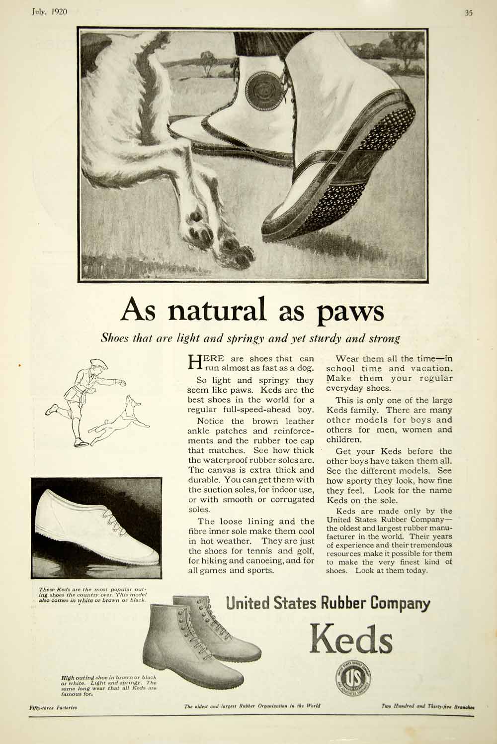 1920 Ad Keds Rubber Shoe Footwear Natural Paws Dog Pair Lawn High Outing YAB1