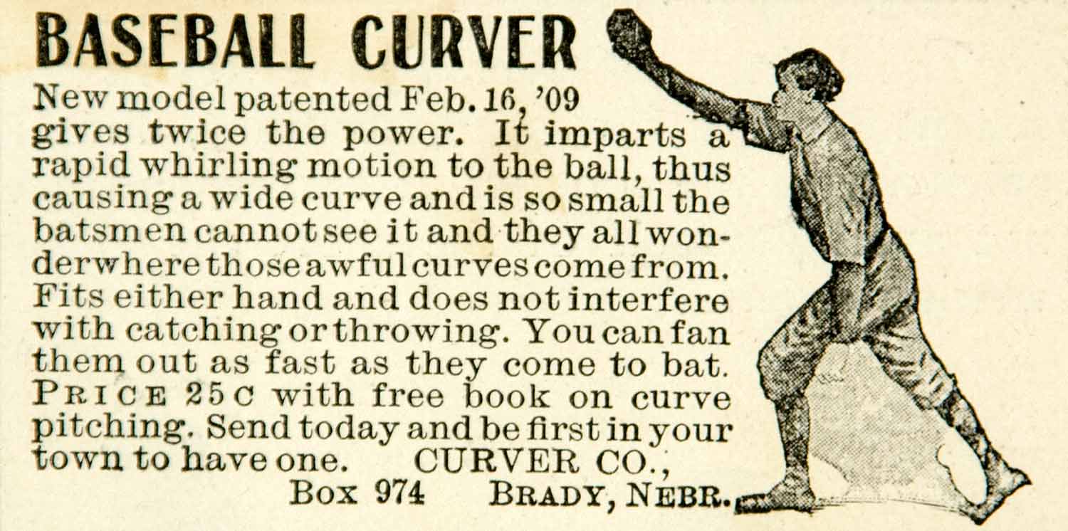 1911 Ad Baseball Curver Glove Mitt Athlete Sport Out In Fielder Pitching YAB1