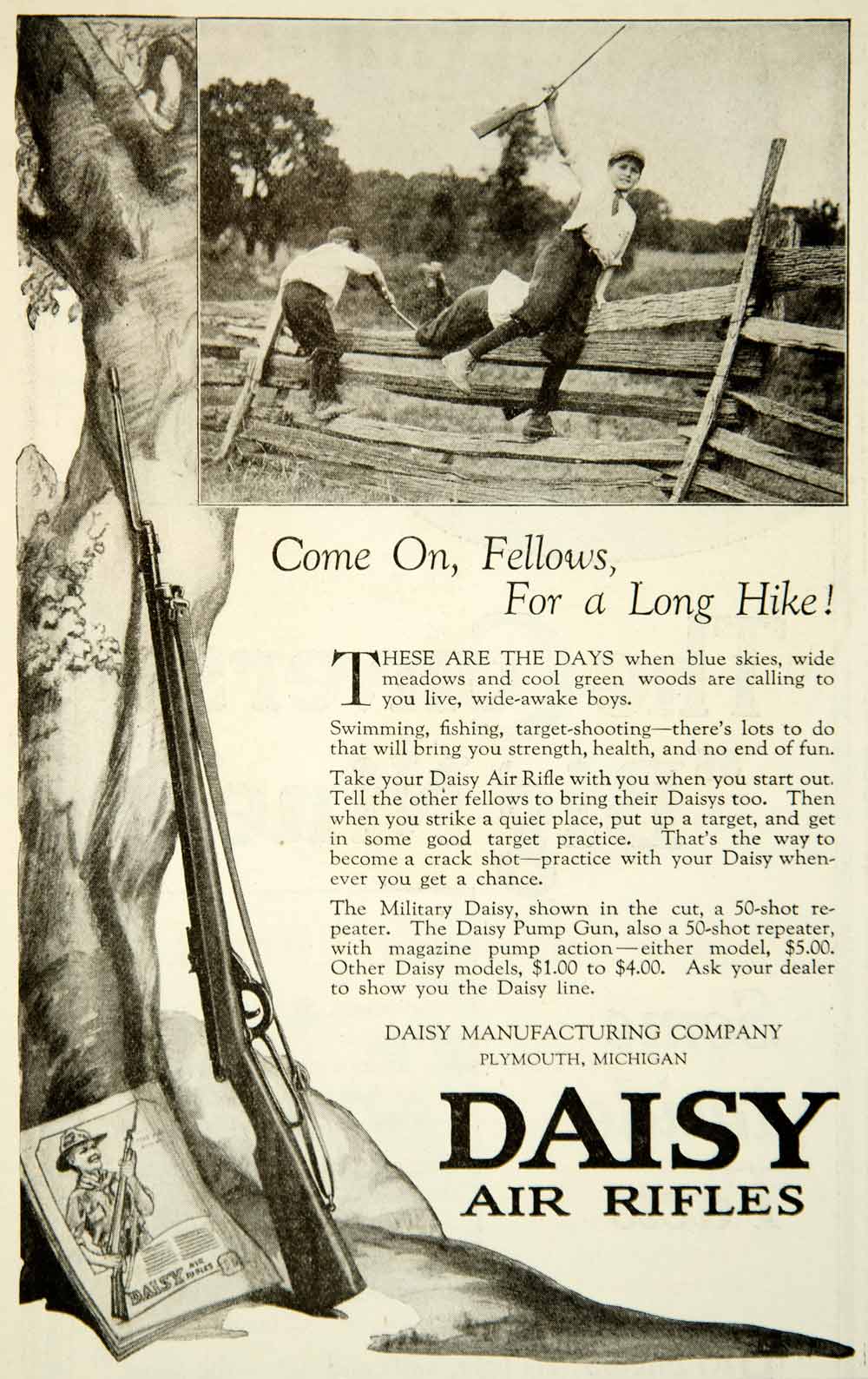 1920 Ad Daisy Air Rifle Boy Target Shooting Gun Repeater Lever Action Fence YAB1