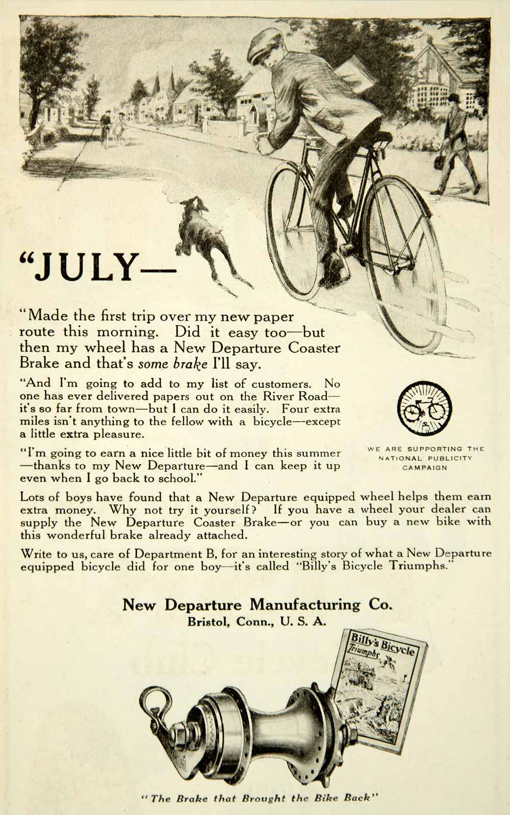 1920 Ad Departure Coaster Brake Part Mechanical Bicycle Ride Paper Boy YAB1