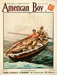 1935 Cover American Boy Anton Otto Fischer Cruise Ship Art Rowboat YAB2