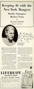 1934 Ad Lifebuoy Health Soap Lester Patrick NY Rangers NHL Hockey Manager YAB2
