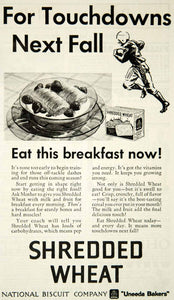 1934 Ad Football Touchdown Fall Shredded Wheat Breakfast Cereal National YAB2