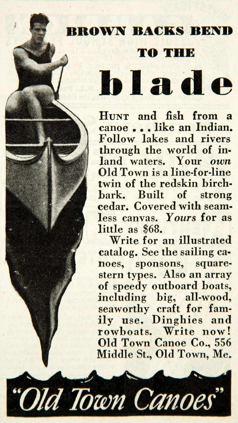 1934 Ad Old Town Canoes 556 Middle St Maine Boat Outdoor Recreation Oar YAB2