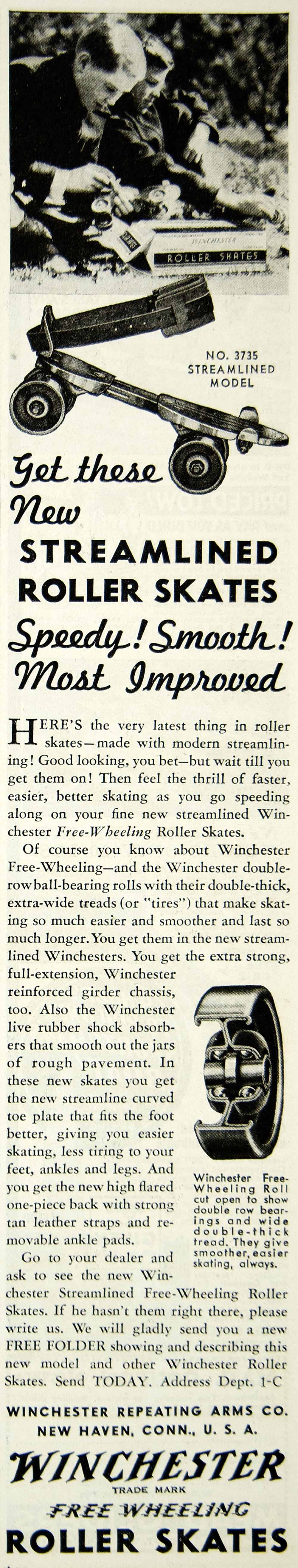 1936 Ad Winchester Free Wheeling Roller Skates No 3735 Streamlined Model YAB2