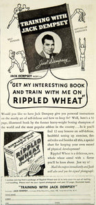 1936 Ad Loose Wiles Biscuit Rippled Wheat Breakfast Cereal Jack Dempsey YAB2