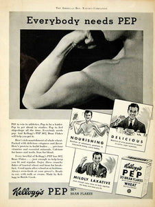 1937 Ad Kelloggs Pep Bran Flakes Breakfast Cereal Biceps Arm Muscle Food YAB3