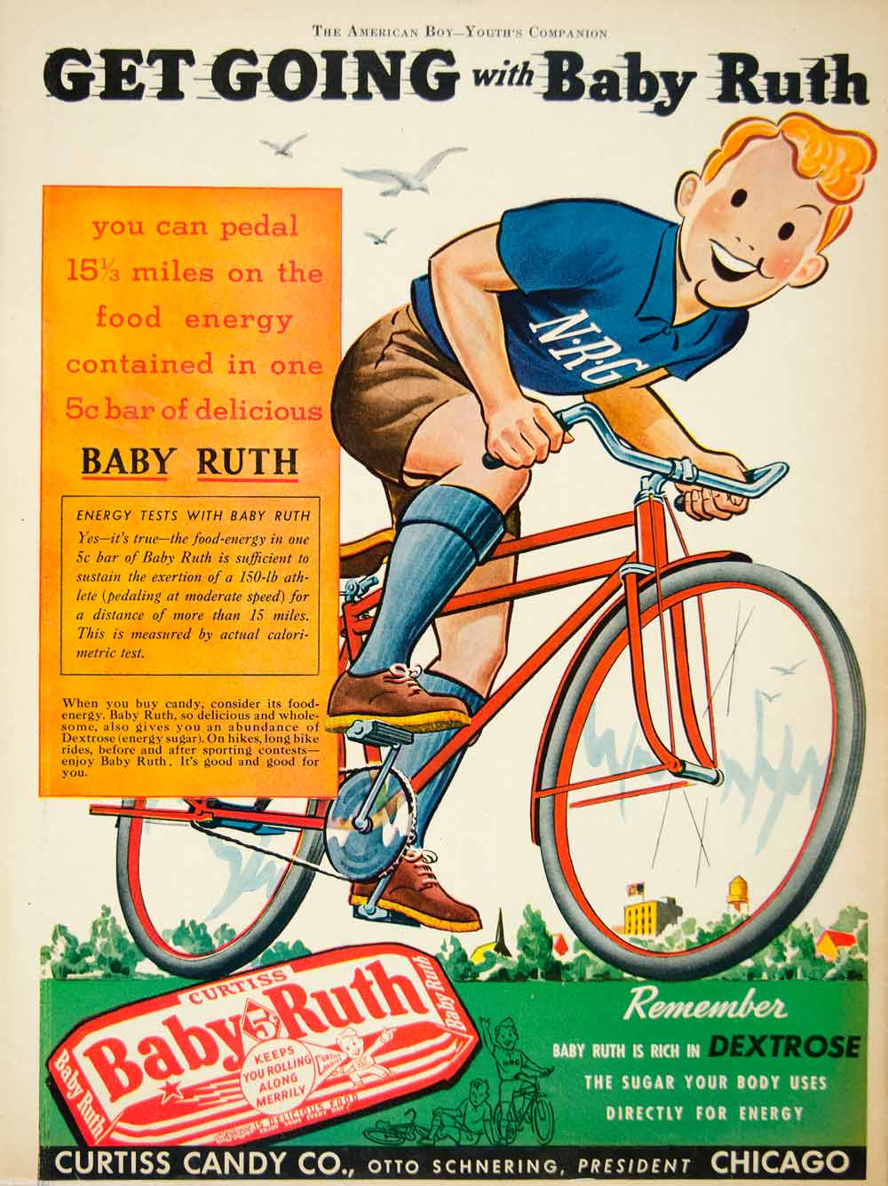 1939 Ad Baby Ruth Curtiss Candy Bar Chicago IL Bicycle Food Chocolate YAB3