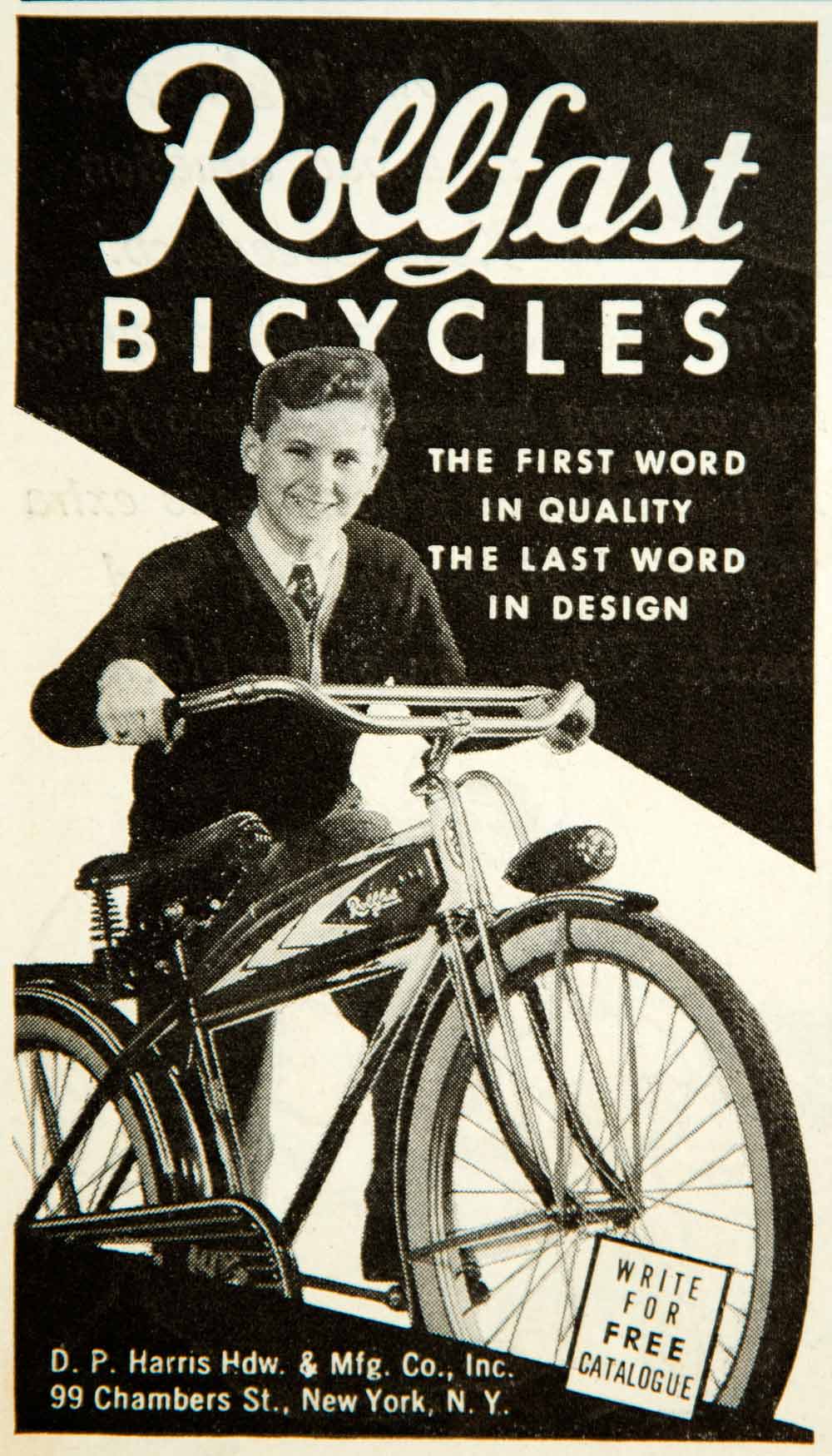1937 Ad DP Harris Hardware 99 Chambers St NY Rollfast Bicycles YAB3 - Main Image