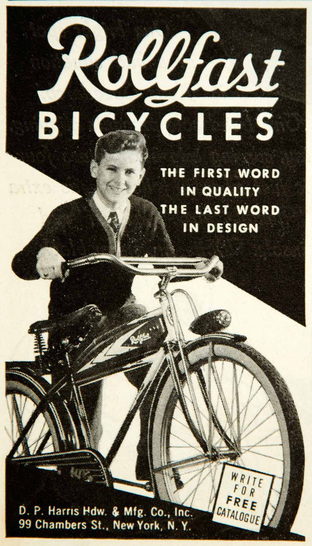 1937 Ad DP Harris Hardware 99 Chambers St NY Rollfast Bicycles YAB3