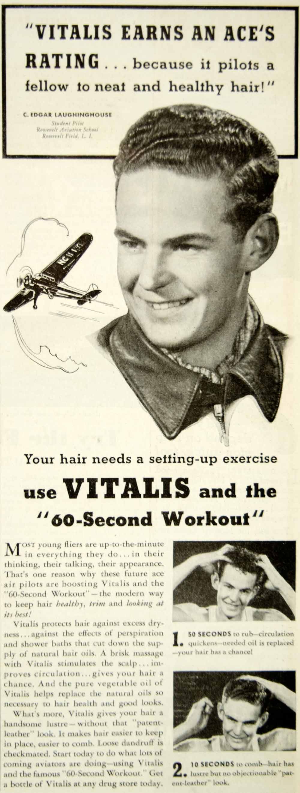 1937 Ad Vitalis Shampoo C Edgar Laughinghouse Pilot Roosevelt Aviation YAB3