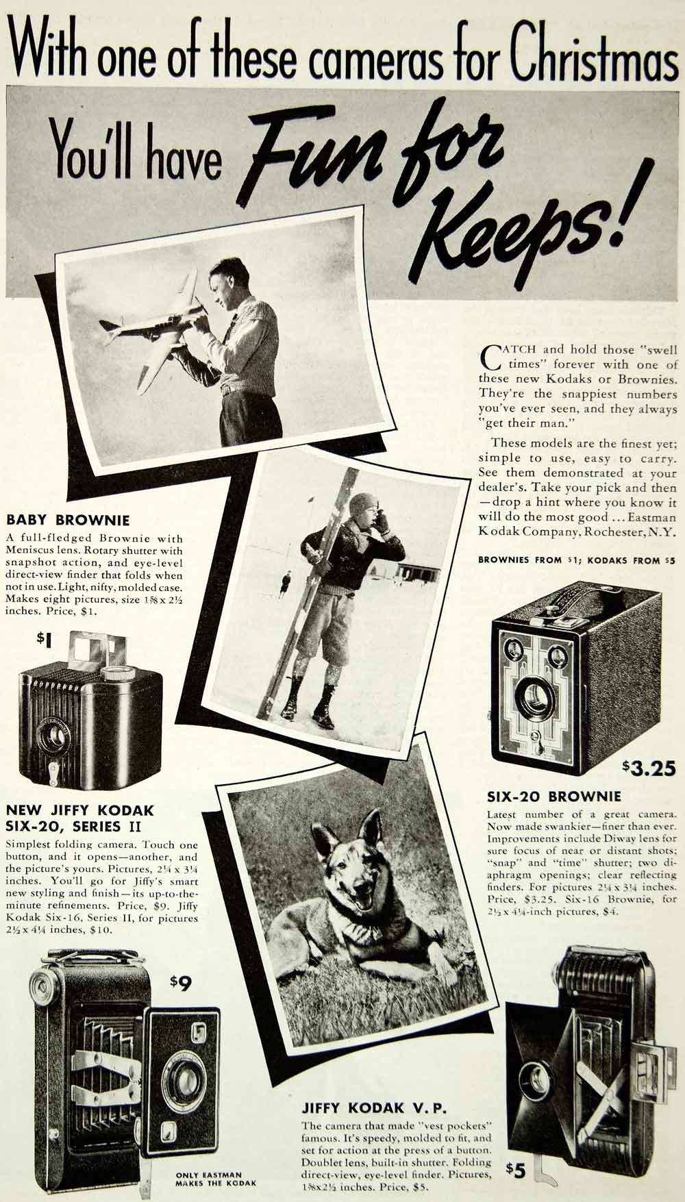 1937 Ad Eastman Kodak Baby Brownie Six-20 Jiffy Series II VP Camera YAB3