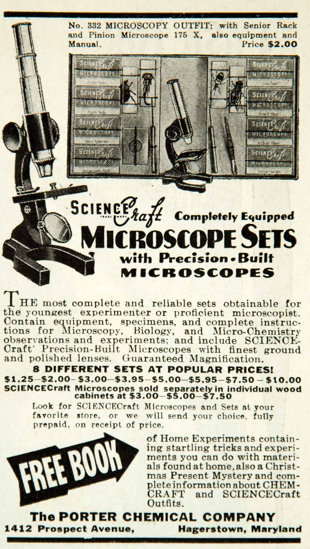 1937 Ad Porter Chemical 1412 Prospect Ave Hagerstown MD No. 332 Microscope YAB3