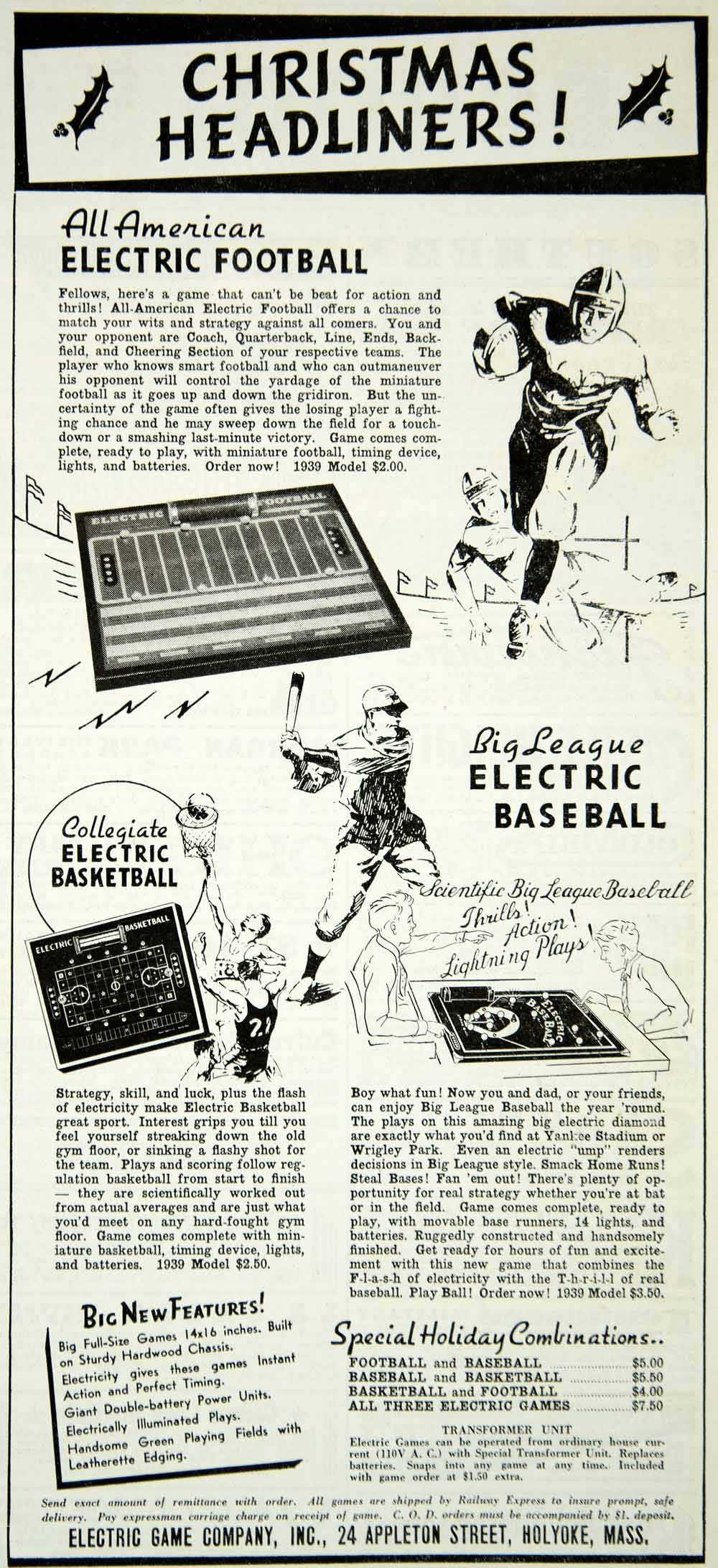 1938 Ad All American Electric Football Big League Baseball Collegiate YAB3
