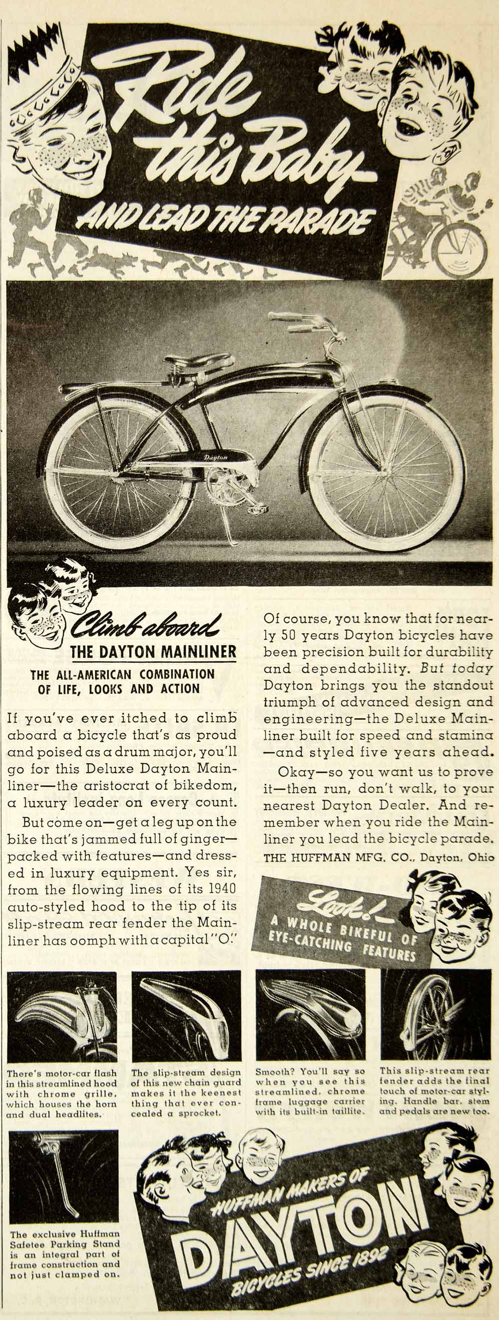 1940 Ad Huffman Dayton OH Deluxe Mainliner Bicycle Children Sporting Goods YAB3