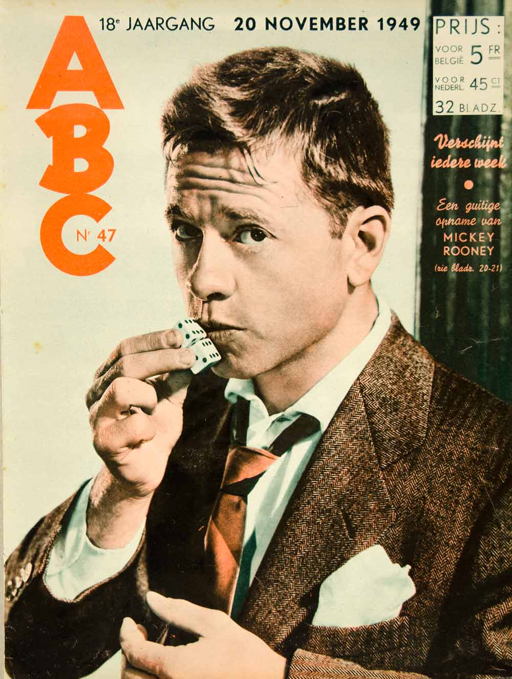 1949 Cover Mickey Rooney ABC Dutch Dice November Actor Portrait Celebrity YABC1