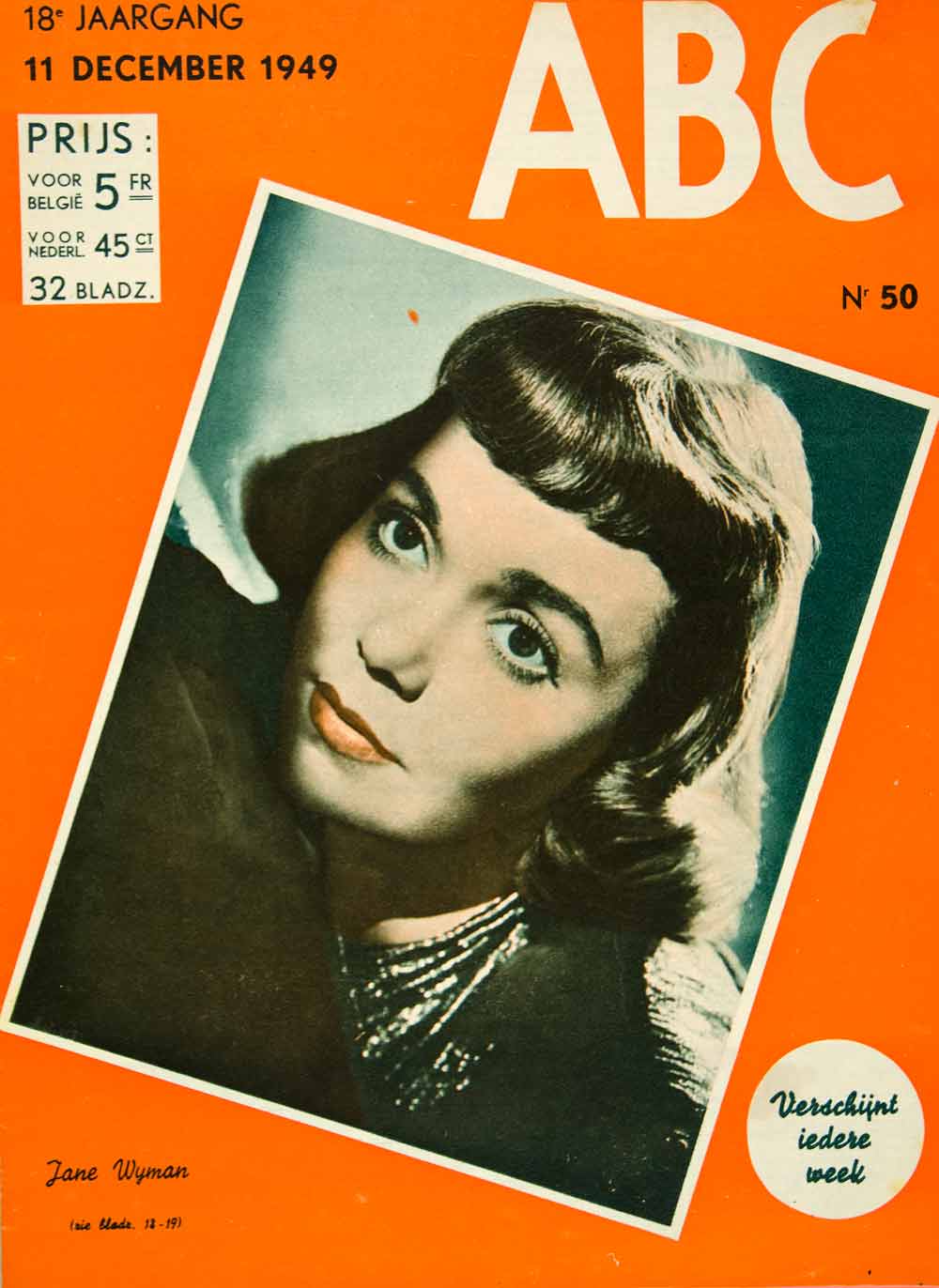 1949 Cover ABC Jane Wyman Portrait Actress Celebrity Dutch Famous YABC1