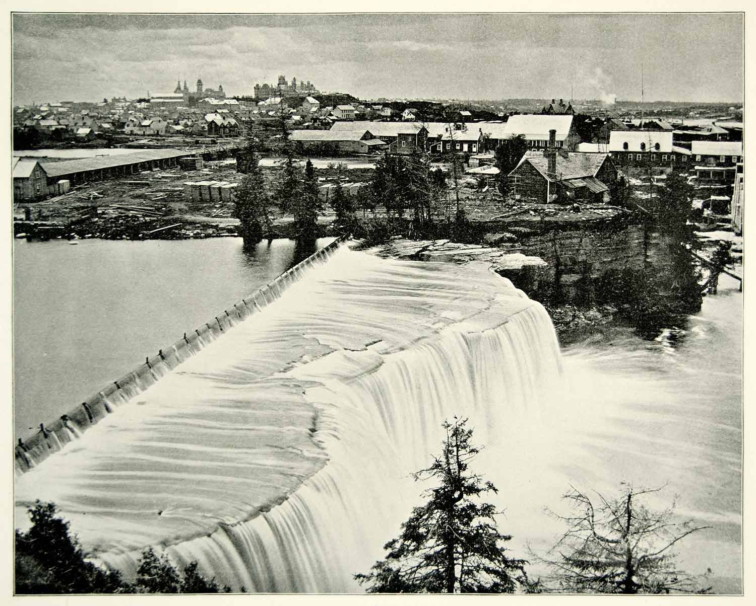 1894 Print Rideau Falls Ottawa Ontario Canada River Cityscape Canal YAC1