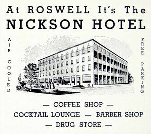 1941 Ad Nickson Hotel Roswell New Mexico Cocktail Lounge Barber Shop YAH1
