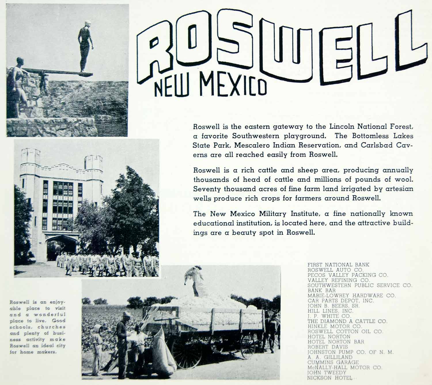 1941 Ad Roswell New Mexico Military Institute Tourism Lincoln National YAH1