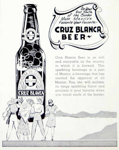 1941 Ad Cruz Blanco Beer Mexico Alcohol Sparkling Bottle Sombrero Drink YAH1