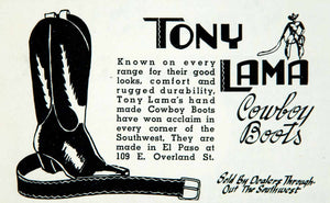 1941 Ad Tony Lama Cowboy Boots Belt Leather Goods El Paso 109 E Overland St YAH1