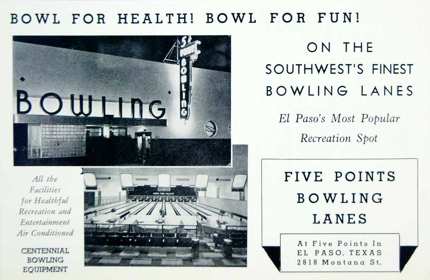 1941 Ad El Paso Bowling Five Points 2818 Montana St. Lanes Healthful YAH1