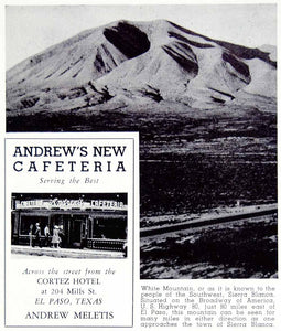 1941 Ad Andrew's Cafeteria Cortez Hotel El Paso White Mountain Sierra YAH1