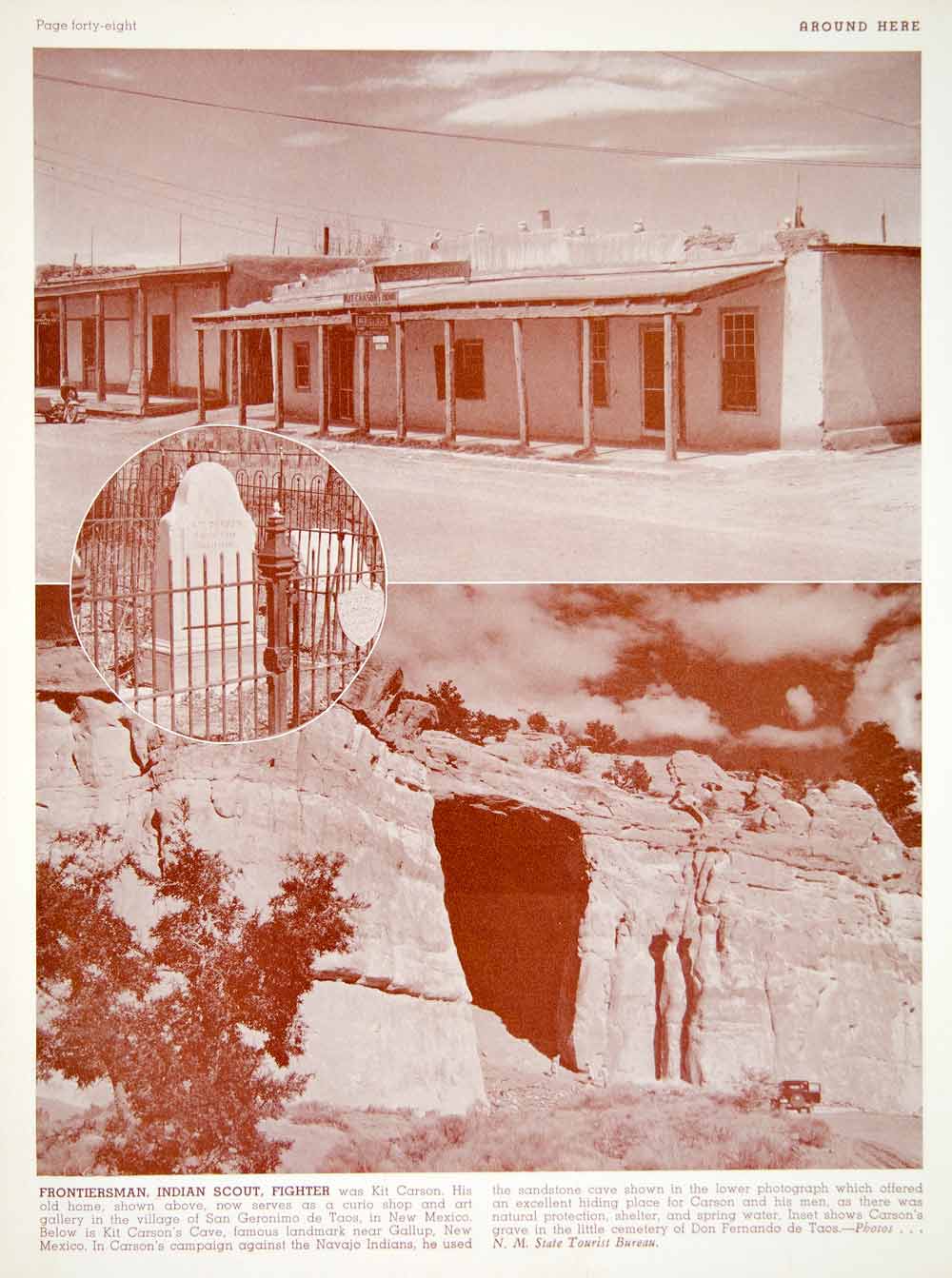 1941 Print Kit Carson San Geronimo Taos New Mexico Cave Grave Don Fernando YAH1