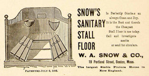 1896 Ad W. A. Snow Sanitary Horse Stall Floor Stable 19 Portland St Boston YAHB1