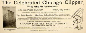 1896 Ad Antique Horse Clippers Grooming Machine Chicago Flexible Shaft YAHB1