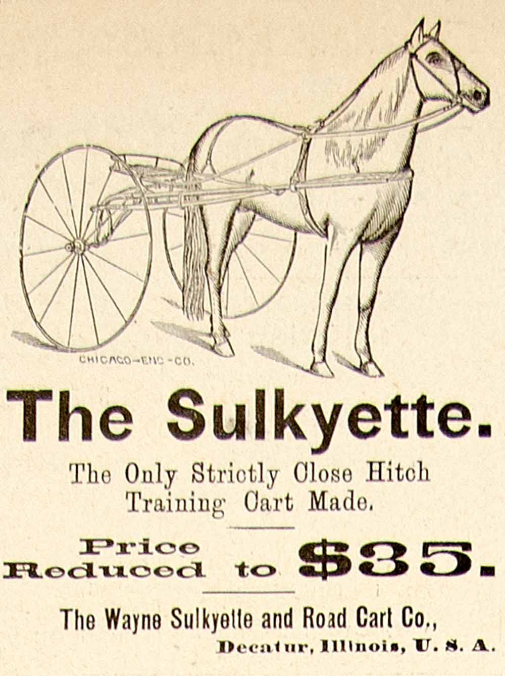 1896 Ad Antique Wayne Sulkyette Horse Road Cart Racing Training Decatur IL YAHB1