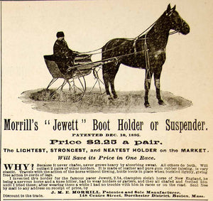 1896 Ad Morrill Jewett Boot Holder Sleigh Horse 148 Centre Street Boston YAHB1